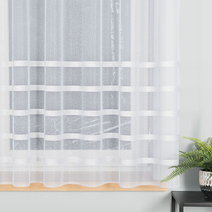 Hotová biela záclona so striebornými pásikmi výška 160 cm - šírka 300 cm